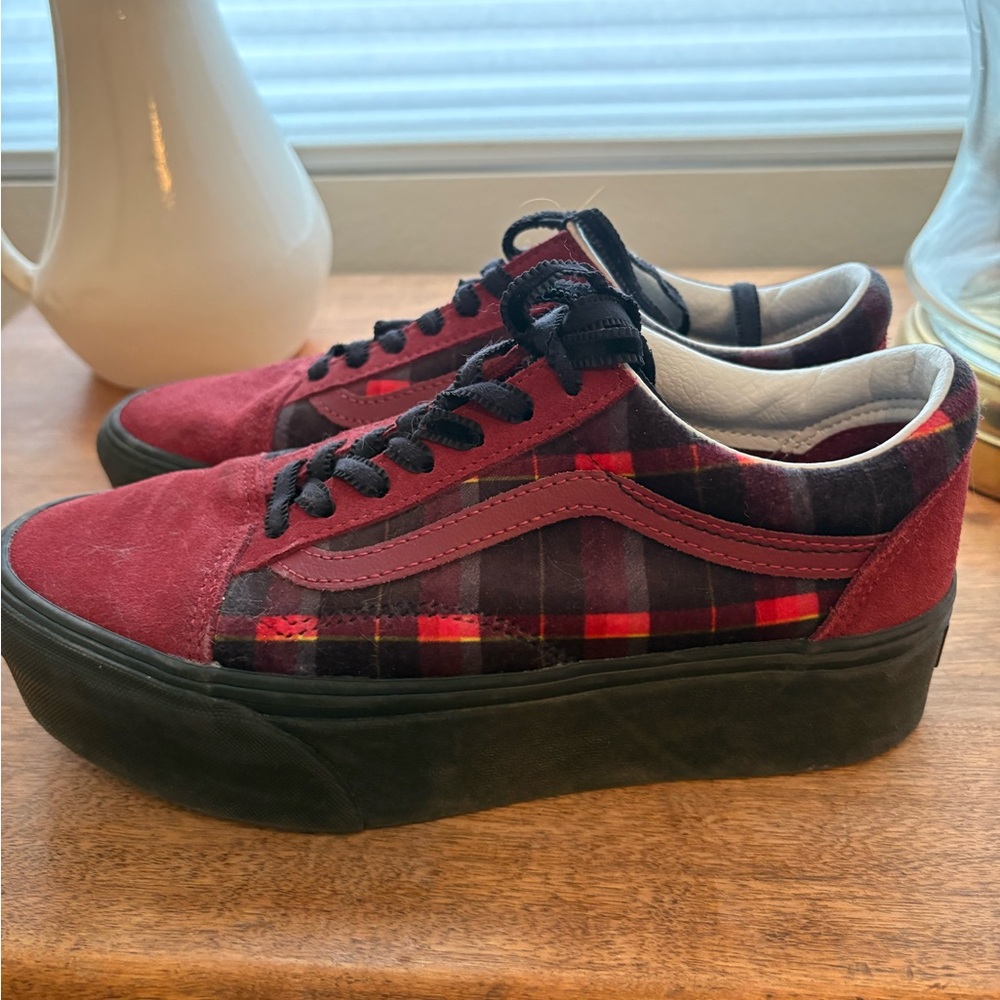 Vans Red and Black Plaid Platform Shoes
